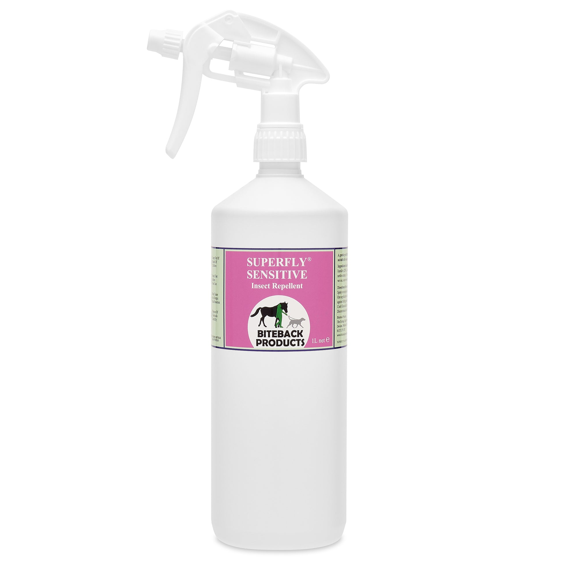 A 1L spray bottle of SuperFly Sensitive repellent for sensitive skins