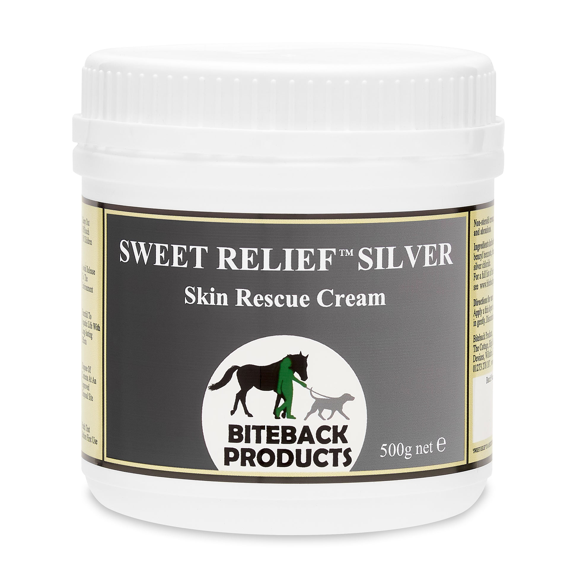 A pot of Sweet Relief Silver Cream for horse skin