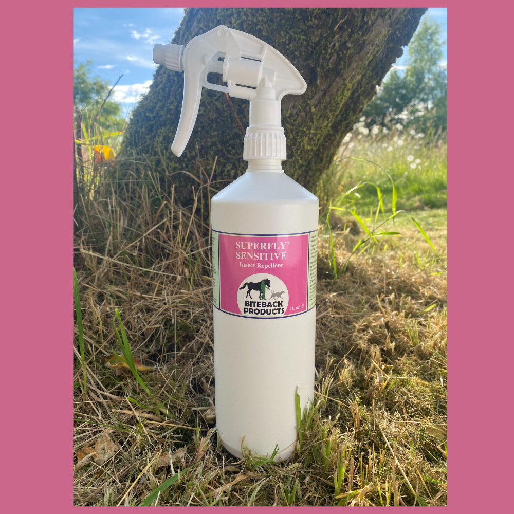 A bottle of SuperFly Sensitive repellent for sensitive skins