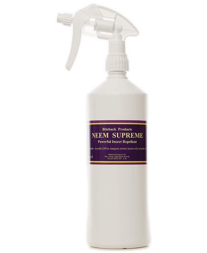 Biteback Neem Supreme is a powerful insect and fly repellent spray for horses, made with Neem Oil and Icaridin