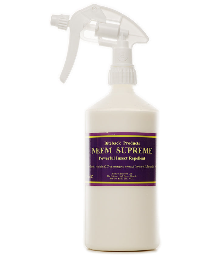 Biteback Neem Supreme is a powerful insect and fly repellent spray for horses, made with Neem Oil and Icaridin