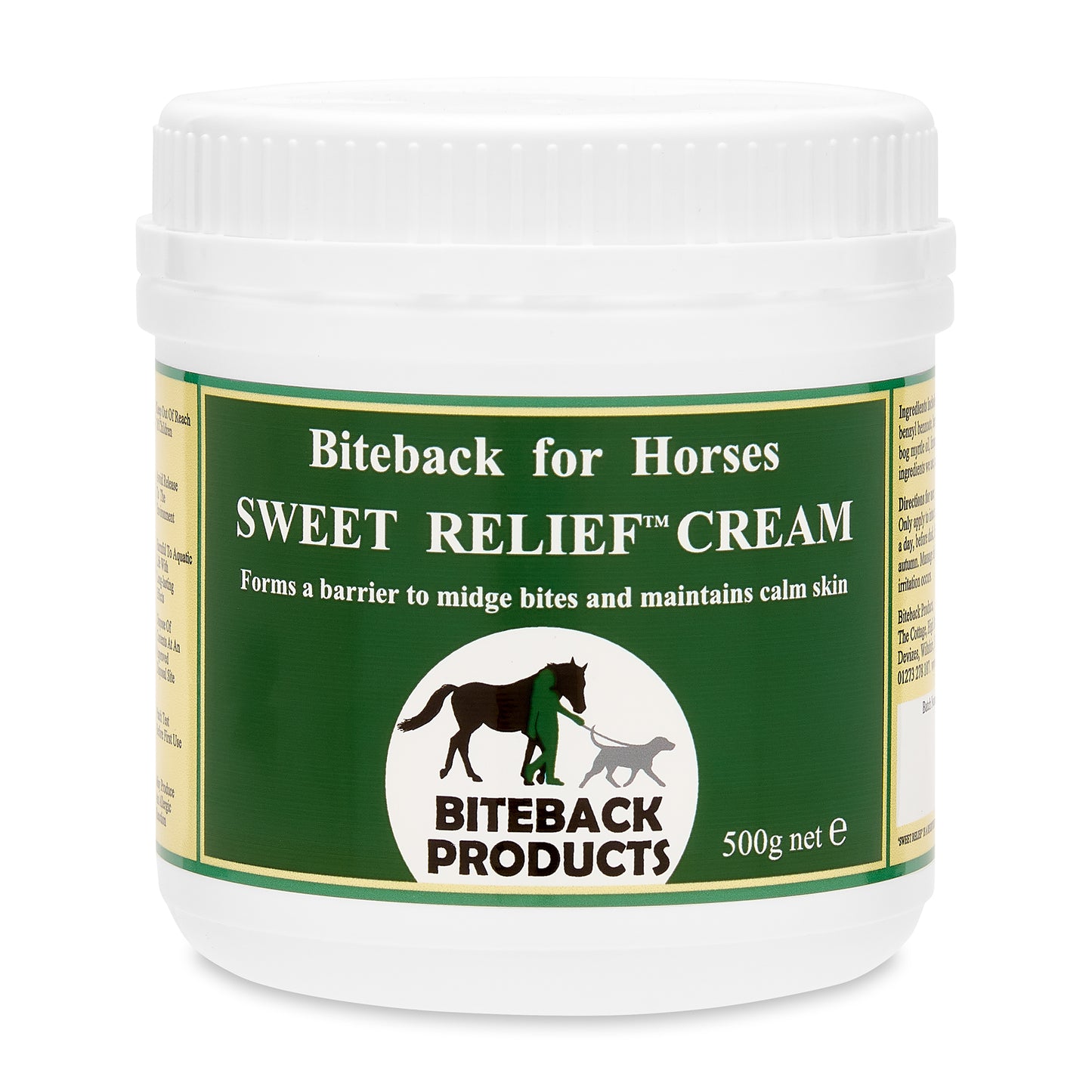 A 500g pot of Sweet Relief cream for soothing itchy horses