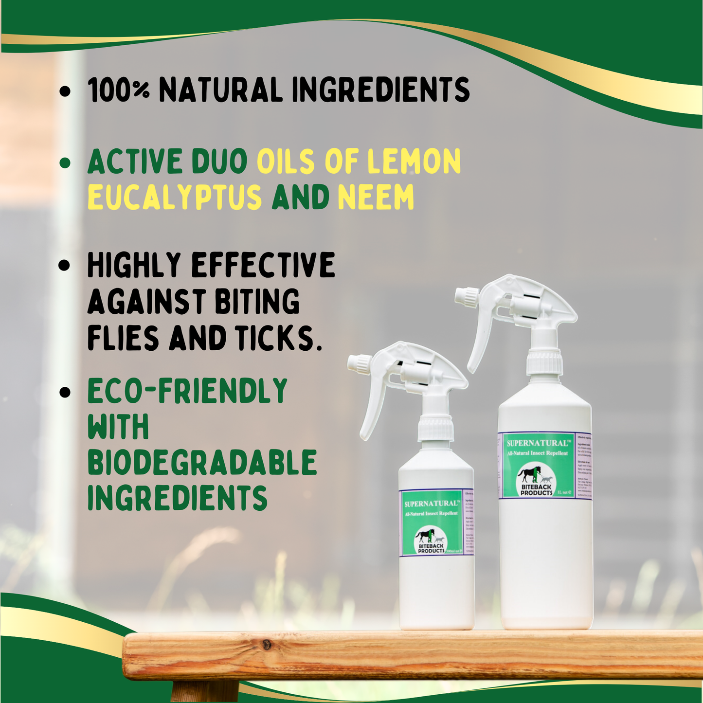 Supernatural fly repellent spray for horse flies and midges