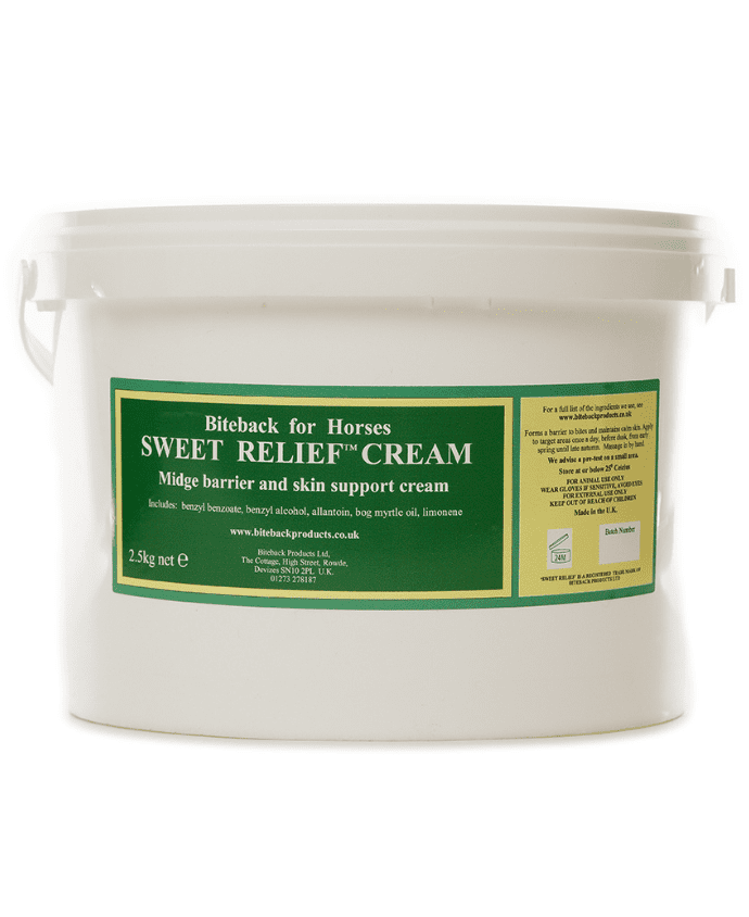 Biteback's Sweet Relief sweet itch cream, used for the prevention and treatment of sweet itch in horses