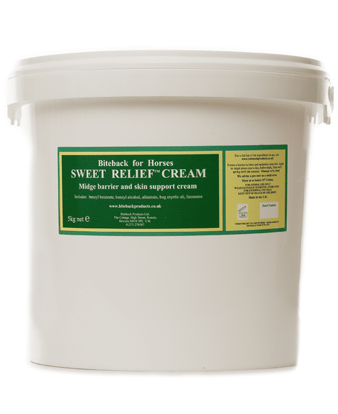 Biteback's Sweet Relief sweet itch cream, used for the prevention and treatment of sweet itch in horses
