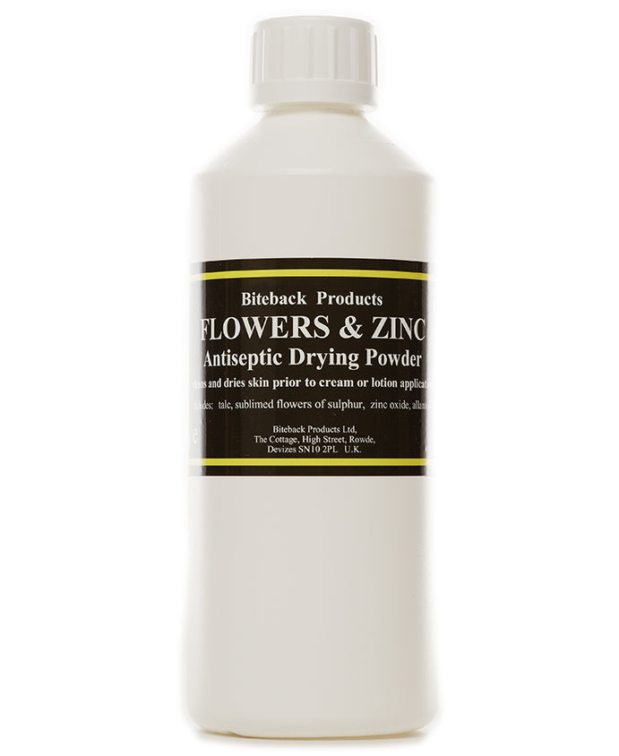 Flowers & Zinc antiseptic powder gets skin dry and will guard against mud fever,  rain scald and other wet and muddy skin conditions. 