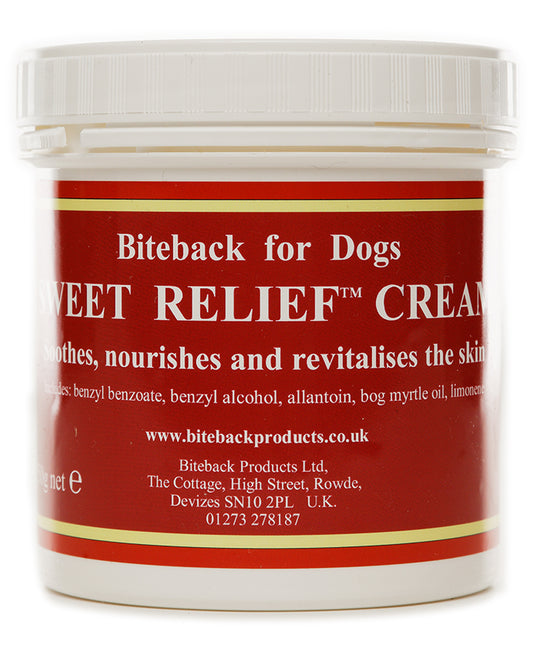 Sweet Relief cream for dermatitis, eczema, mange, hot spots and other skin conditions.  Ideal paw balm.